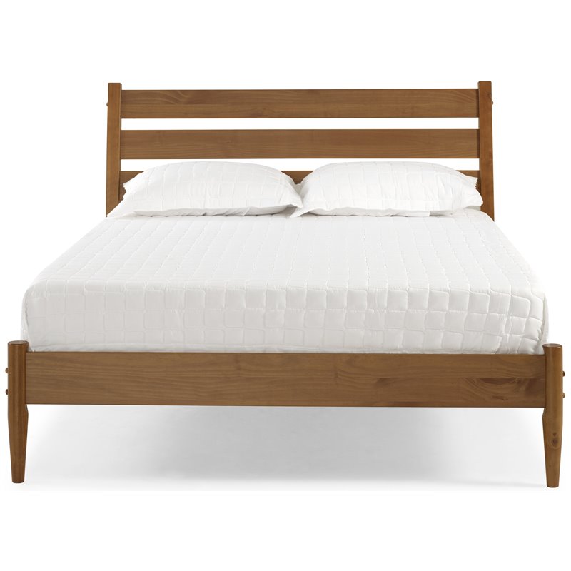 Camaflexi Mid-Century Solid Wood Queen Platform Bed in Castanho Brown