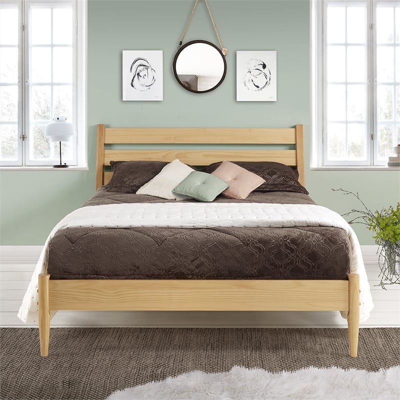 Camaflexi Mid-Century Solid Wood Queen Platform Bed in Scandinavian Oak
