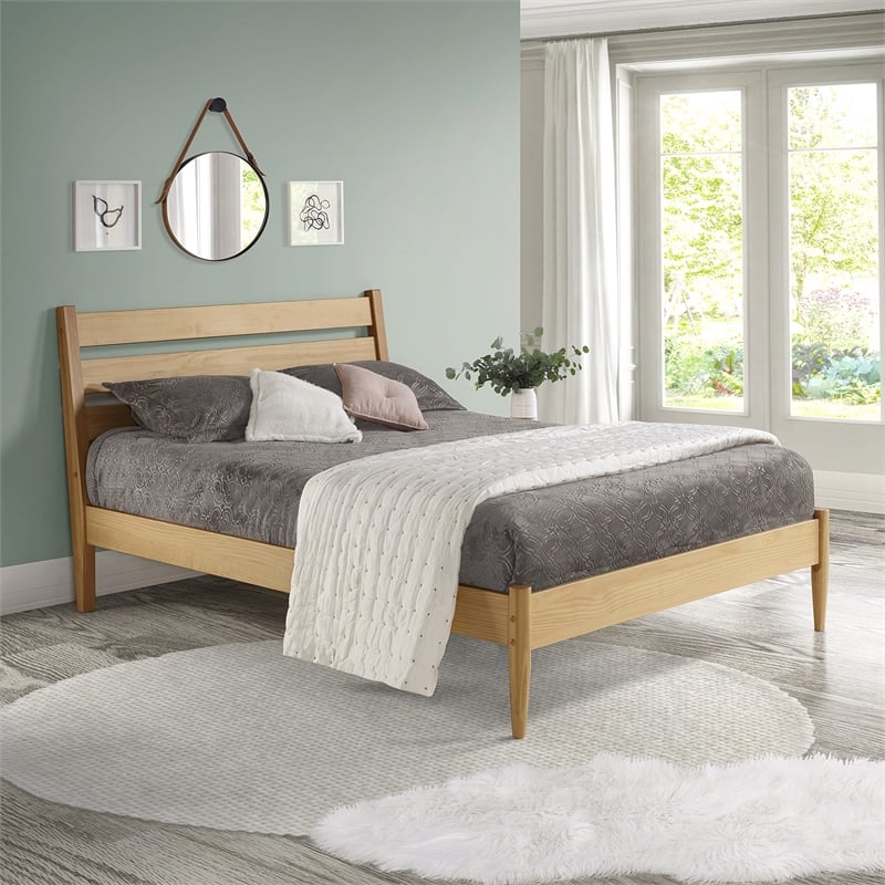 Camaflexi Mid-Century Solid Wood Queen Platform Bed in Scandinavian Oak