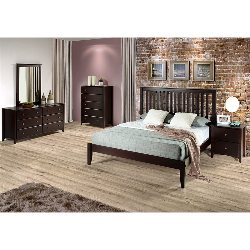 Camaflexi Mission Style Solid Wood Full Platform Bed in Cappuccino