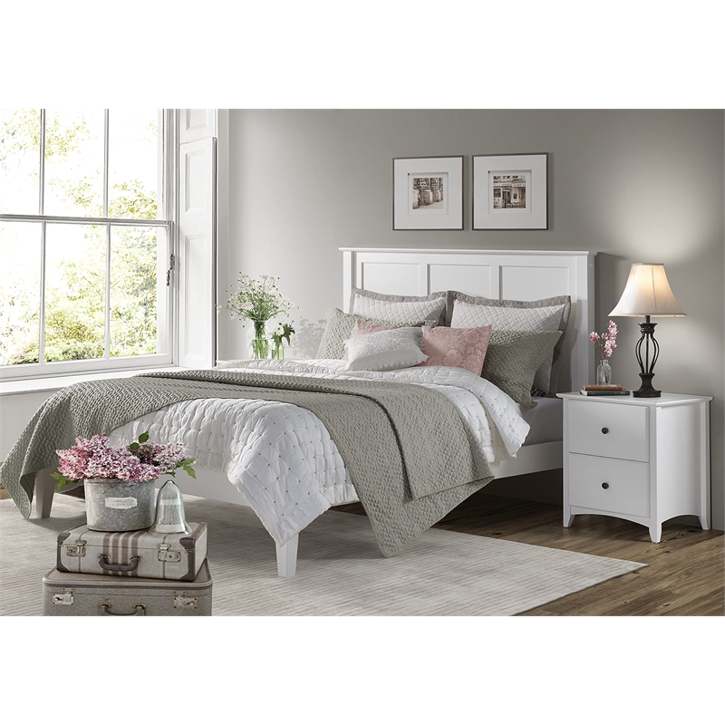 Camaflexi Shaker Style Solid Wood Full Panel Platform Bed in White
