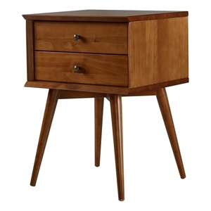 Camaflexi Mid-Century Solid Wood 2-Drawer Nightstand in Castanho Brown