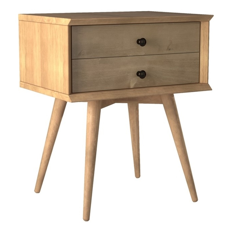 Camaflexi Mid-Century Solid Wood 2-Drawer Nightstand in Scandinavian Oak