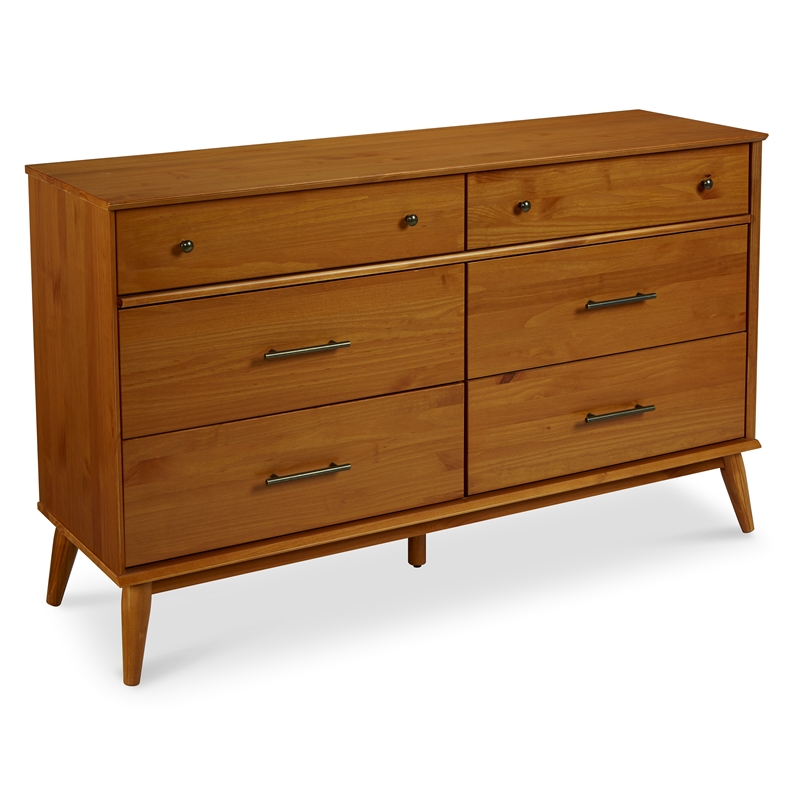 Camaflexi Mid-Century Solid Wood 6-Drawer Bedroom Dresser in Castanho Brown