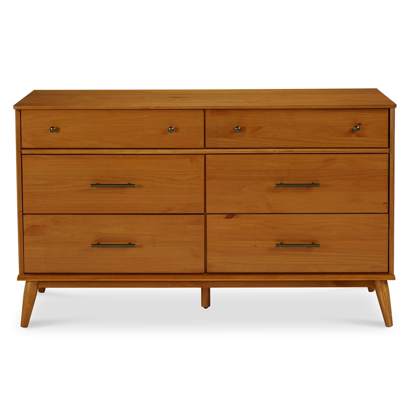 Camaflexi Mid-Century Solid Wood 6-Drawer Bedroom Dresser in Castanho Brown