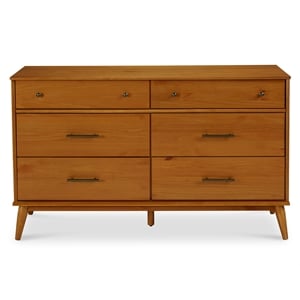Camaflexi Mid-Century Solid Wood 6-Drawer Bedroom Dresser in Castanho Brown