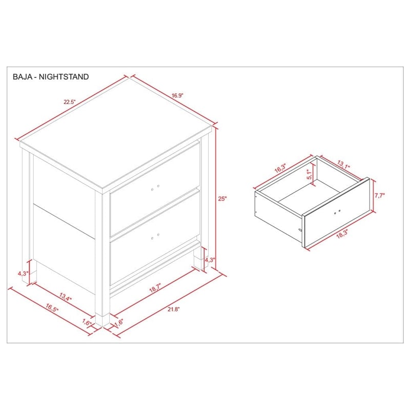 Camaflexi Baja Solid Wood 2-Drawer Nightstand in Shabby White
