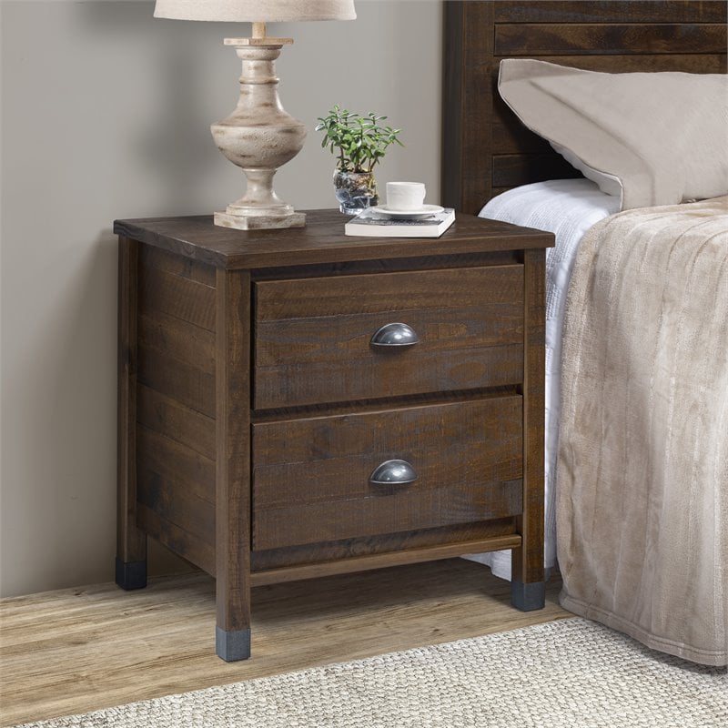Camaflexi Baja Solid Wood 2-Drawer Nightstand in Walnut