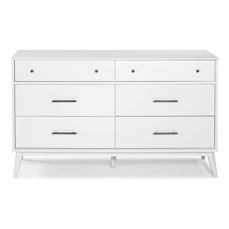 Camaflexi Mid-Century Solid Wood 6-Drawer Bedroom Dresser in White