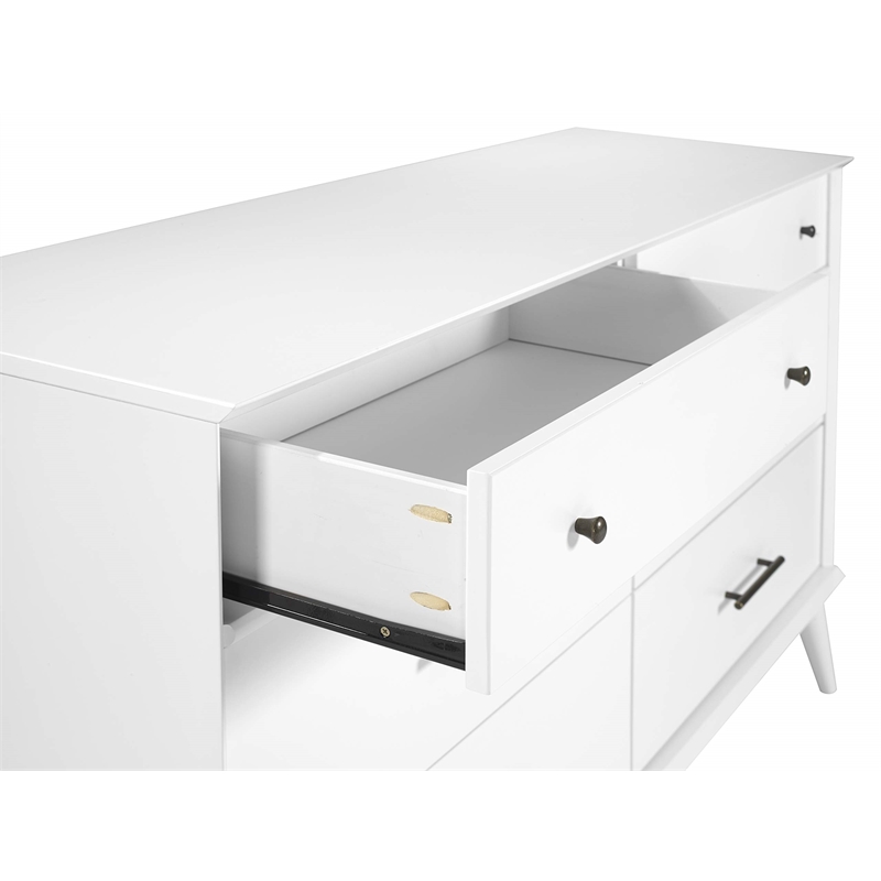 Camaflexi Mid-Century Solid Wood 6-Drawer Bedroom Dresser in White