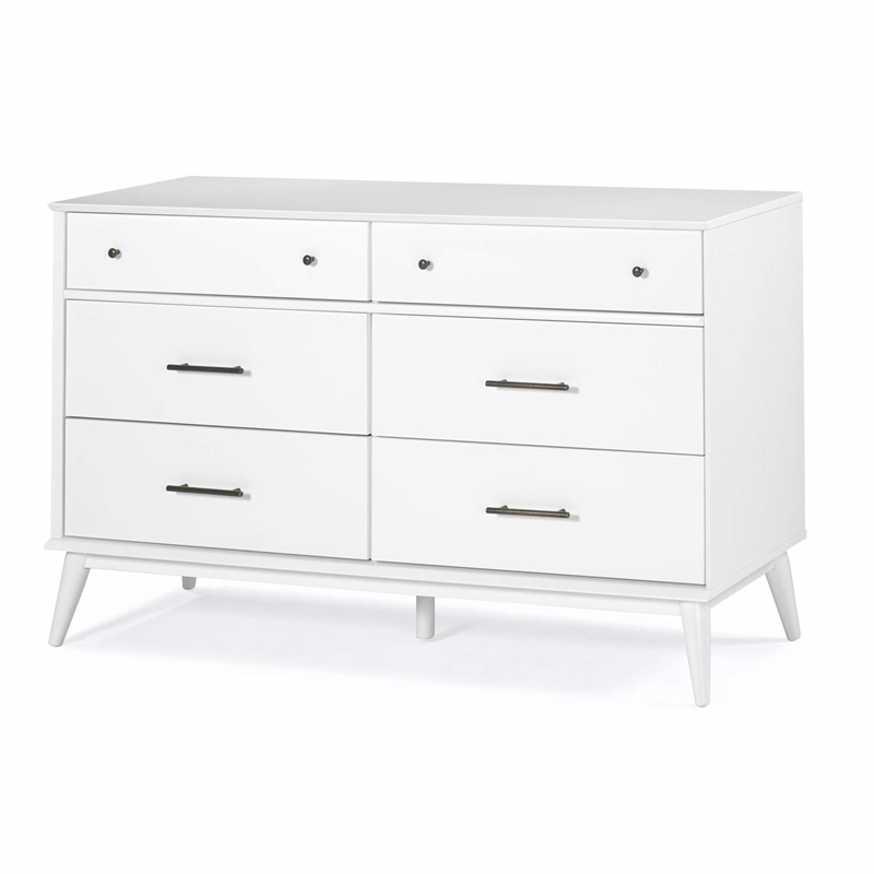 Camaflexi Mid-Century Solid Wood 6-Drawer Bedroom Dresser in White