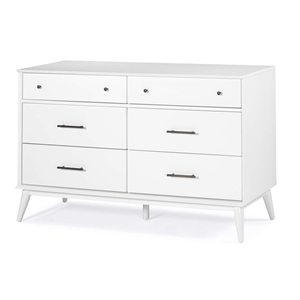 Camaflexi Mid-Century Solid Wood 6-Drawer Bedroom Dresser in White