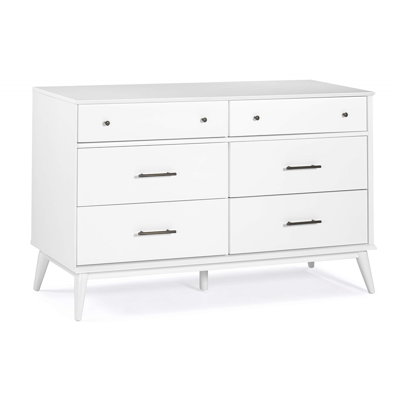 Camaflexi Mid-Century Solid Wood 6-Drawer Bedroom Dresser in White