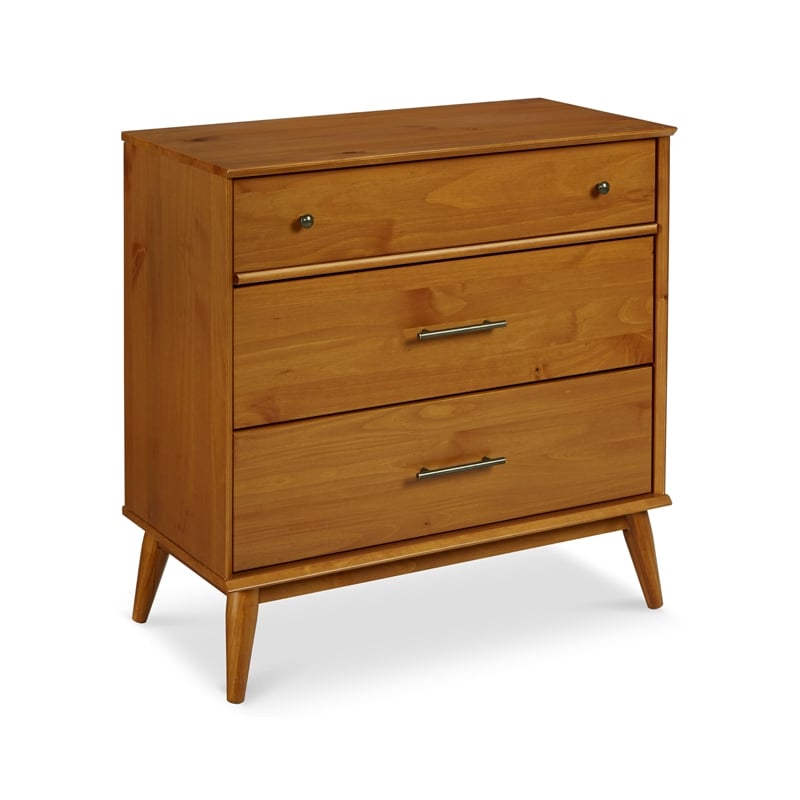 Camaflexi Mid-Century Solid Wood 3-Drawer Bedroom Dresser in Castanho Brown