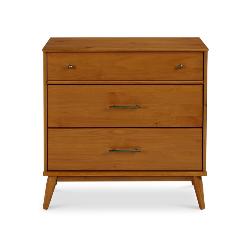 Camaflexi Mid-Century Solid Wood 3-Drawer Bedroom Dresser in Castanho Brown