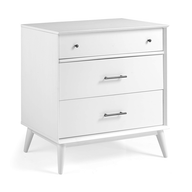 Camaflexi Mid-Century Solid Wood 3-Drawer Bedroom Dresser in White