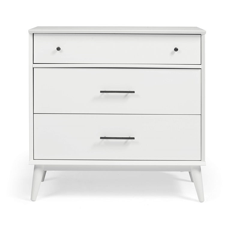Camaflexi Mid-Century Solid Wood 3-Drawer Bedroom Dresser in White