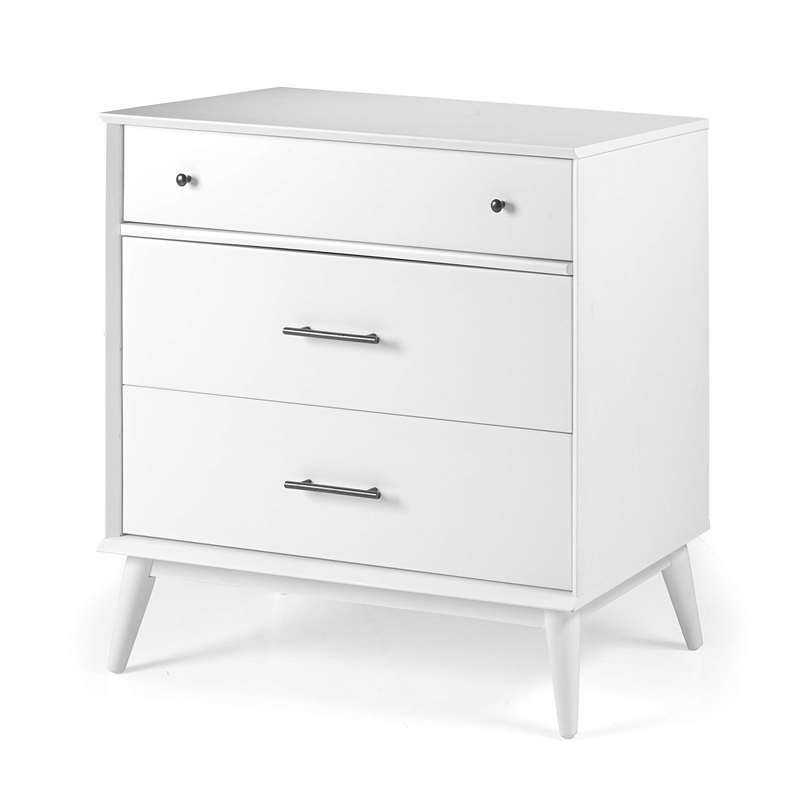 Camaflexi Mid-Century Solid Wood 3-Drawer Bedroom Dresser in White