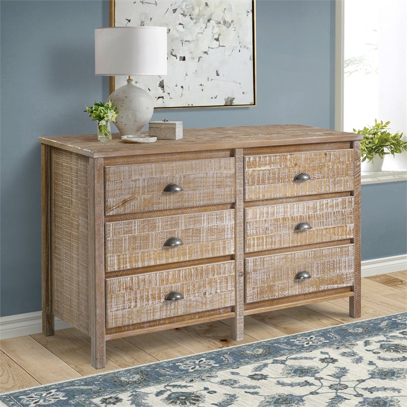 Camaflexi Baja Solid Wood 6-Drawer Bedroom Dresser in Barnwood