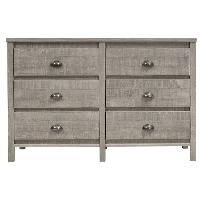 Camaflexi Baja Solid Wood 6-Drawer Bedroom Dresser in Driftwood Gray