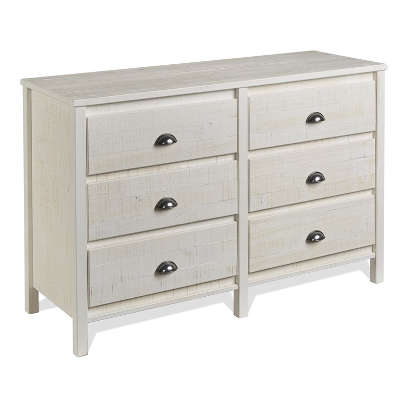 Camaflexi Baja Solid Wood 6-Drawer Bedroom Dresser in Shabby White