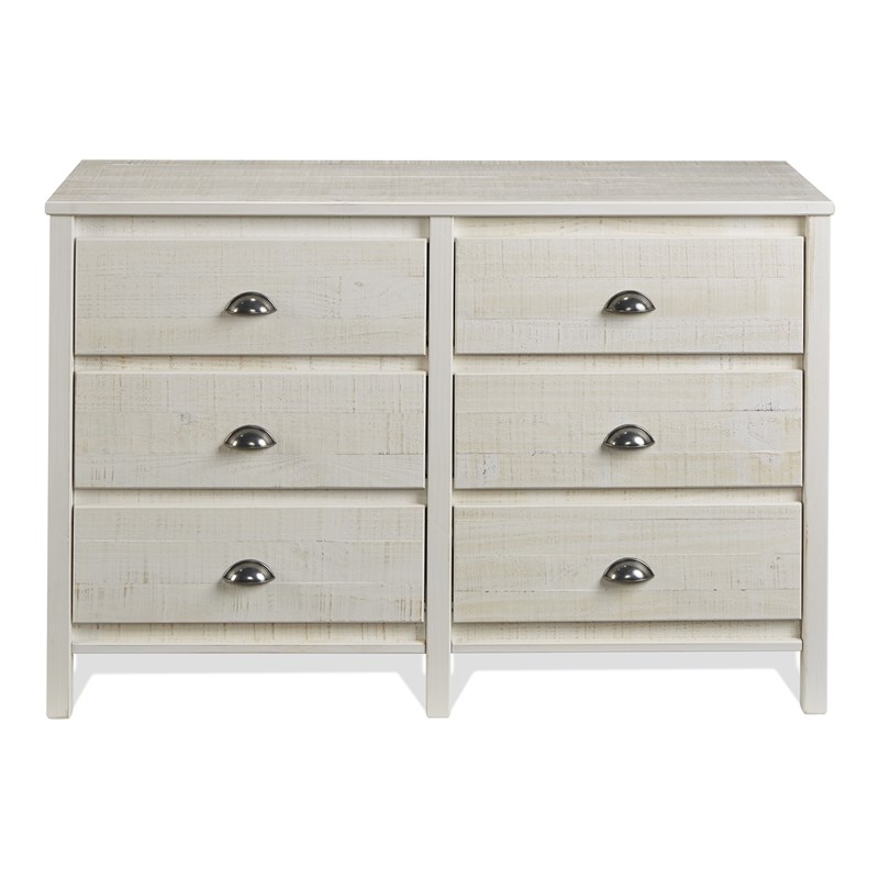 Camaflexi Baja Solid Wood 6-Drawer Bedroom Dresser in Shabby White