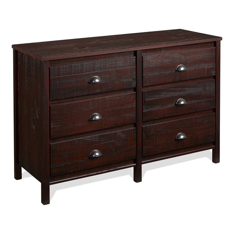 Camaflexi Baja Solid Wood 6-Drawer Bedroom Dresser in Walnut
