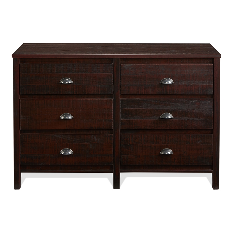 Camaflexi Baja Solid Wood 6-Drawer Bedroom Dresser in Walnut