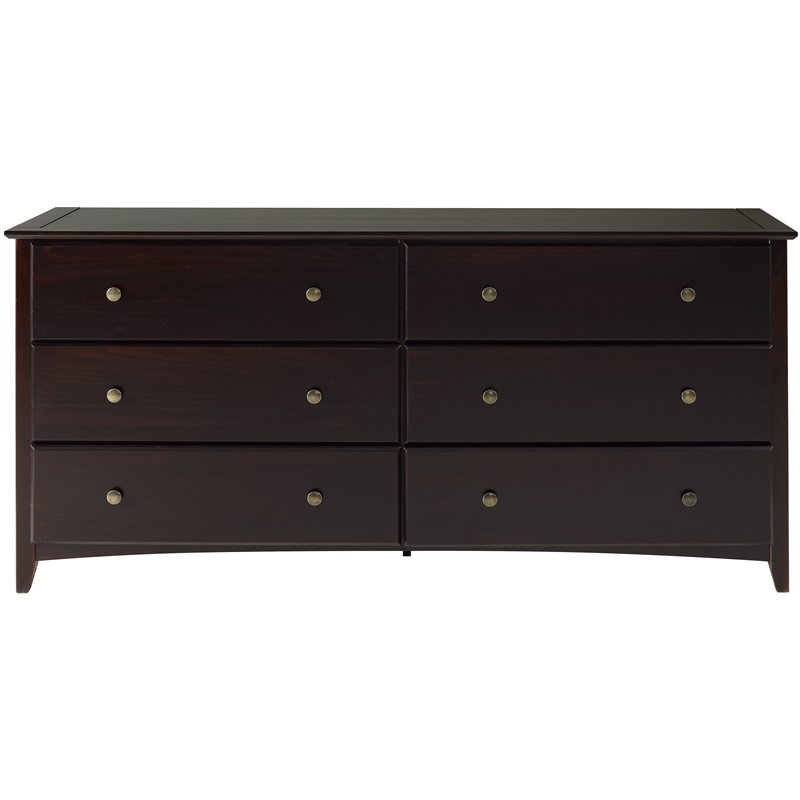 Camaflexi Shaker Style Solid Wood 6-Drawer Bedroom Dresser in Cappuccino