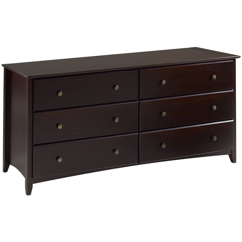 Camaflexi Shaker Style Solid Wood 6-Drawer Bedroom Dresser in Cappuccino