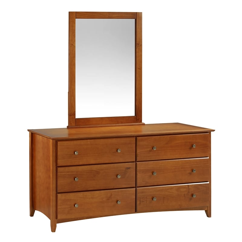 Camaflexi Shaker Style Solid Wood 6-Drawer Bedroom Dresser in Cherry