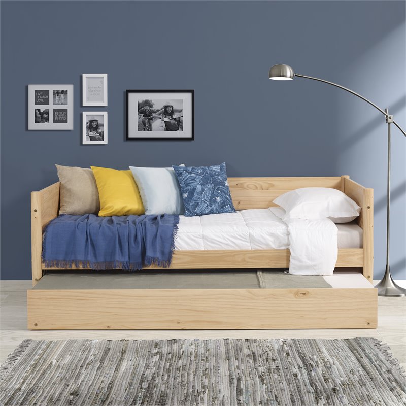 Camaflexi Mid-Century Solid Wood Twin Daybed and Trundle Set in Scandinavian Oak