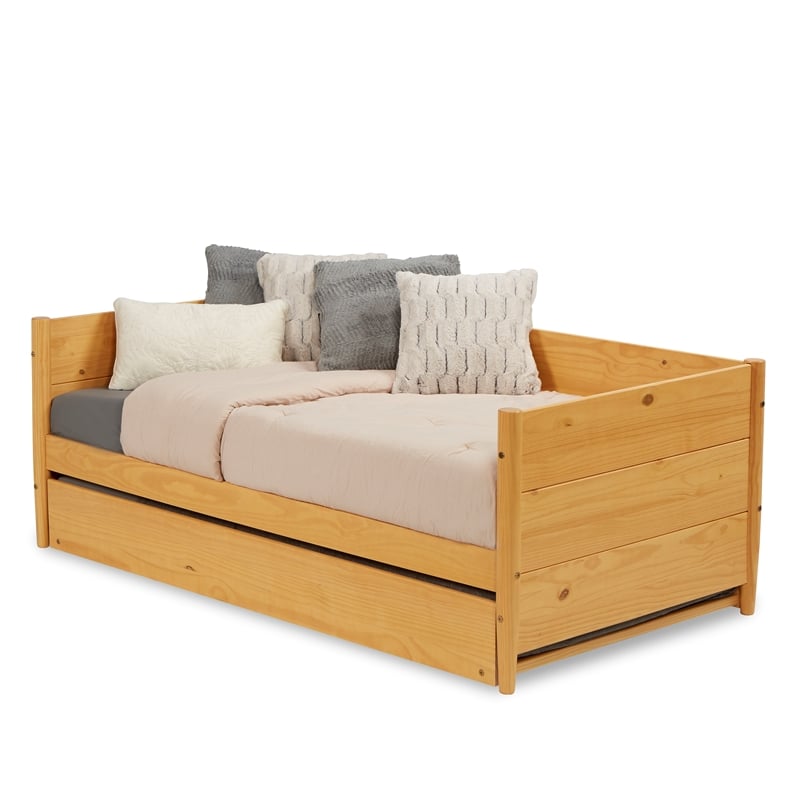 Camaflexi Mid-Century Solid Wood Twin Daybed and Trundle Set in Scandinavian Oak