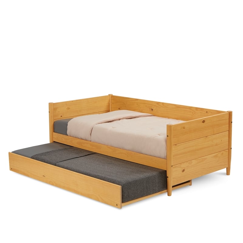 Camaflexi Mid-Century Solid Wood Twin Daybed and Trundle Set in Scandinavian Oak
