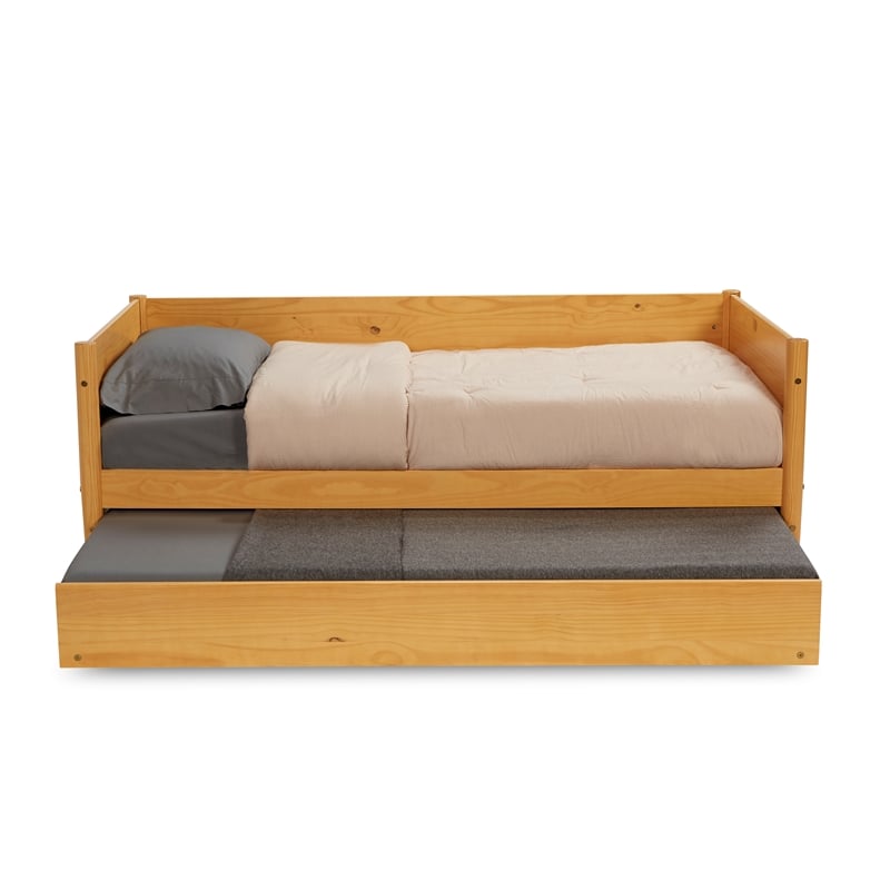 Camaflexi Mid-Century Solid Wood Twin Daybed and Trundle Set in Scandinavian Oak
