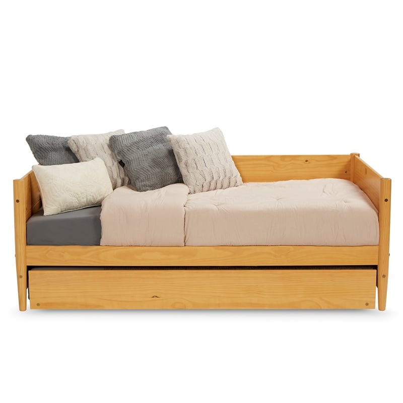 Camaflexi Mid-Century Solid Wood Twin Daybed and Trundle Set in Scandinavian Oak