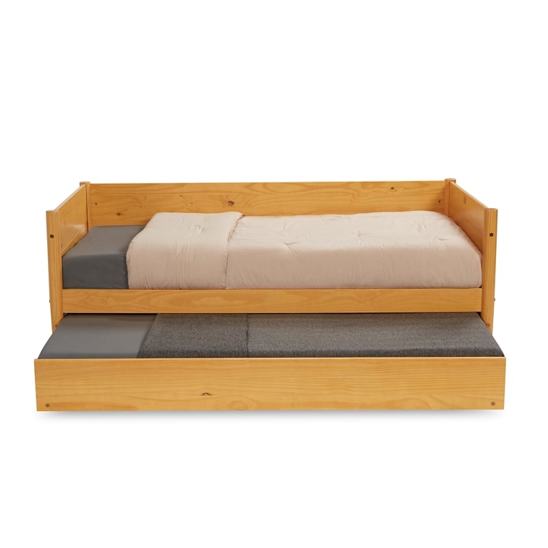 Camaflexi Mid-Century Solid Wood Twin Daybed and Trundle Set in Scandinavian Oak