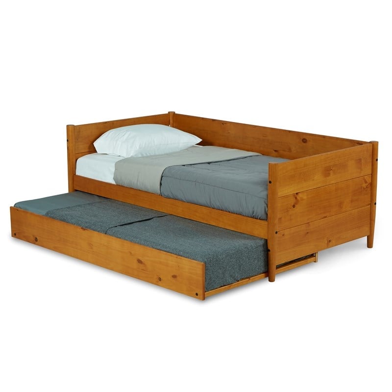 Camaflexi Mid-Century Solid Wood Twin Daybed and Trundle Set in Castanho Brown
