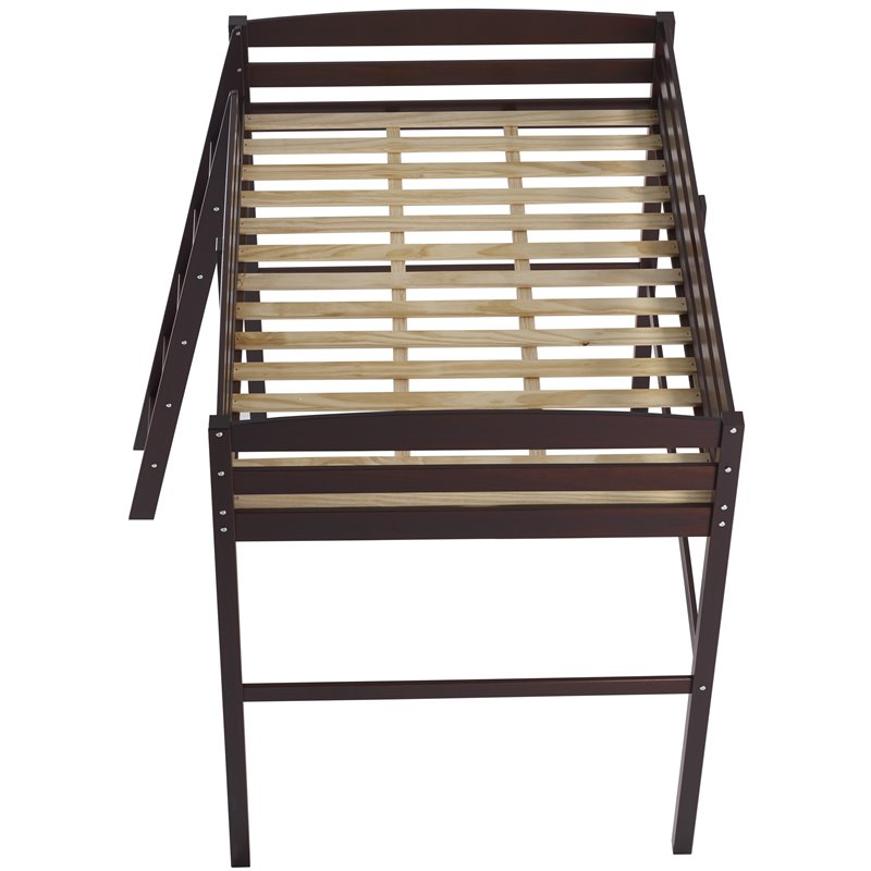 Camaflexi Tribeca Solid Pine Wood High Loft Bed Full with Desk in Cappuccino