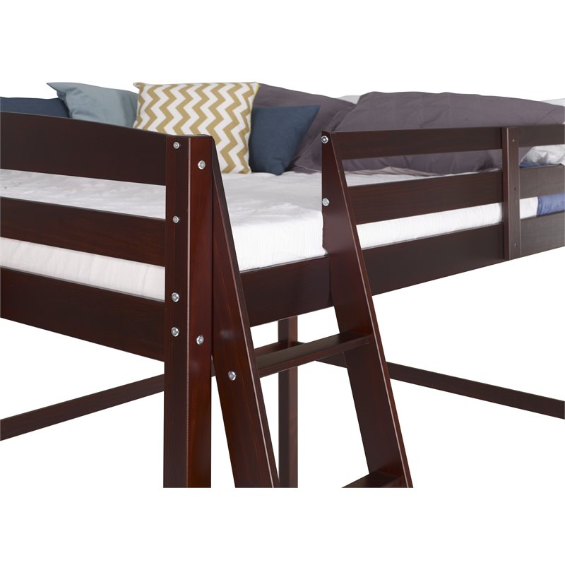 Camaflexi Tribeca Solid Pine Wood High Loft Bed Full with Desk in Cappuccino