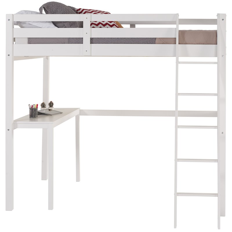 Camaflexi Tribeca Solid Pine Wood High Loft Bed Full with Desk in White