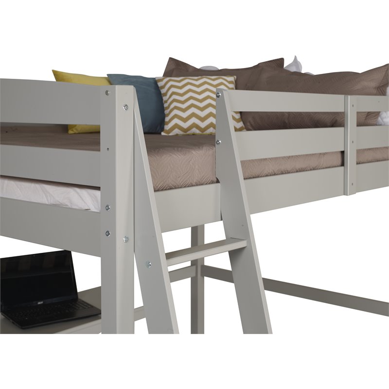 Camaflexi Tribeca Solid Pine Wood High Loft Bed Twin with Desk in Gray
