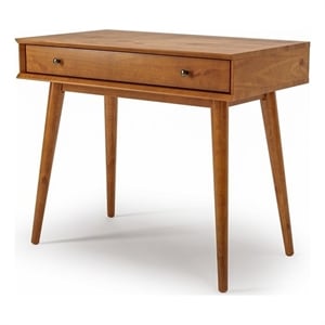 Camaflexi Mid-Century 35.75&quotW Solid Wood Computer Desk in Castanho Brown
