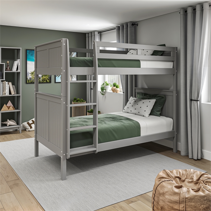 Camaflexi Twin over Twin Bunk Bed - Panel Headboard - Gray Finish