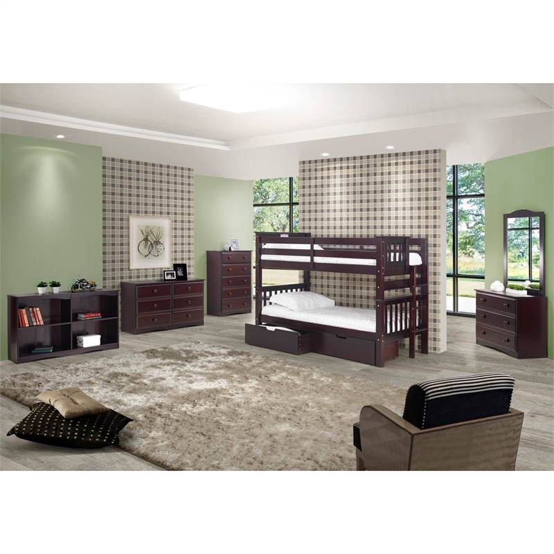 Santa Fe Mission Low Bunk Bed Twin over Twin with End Ladder in White