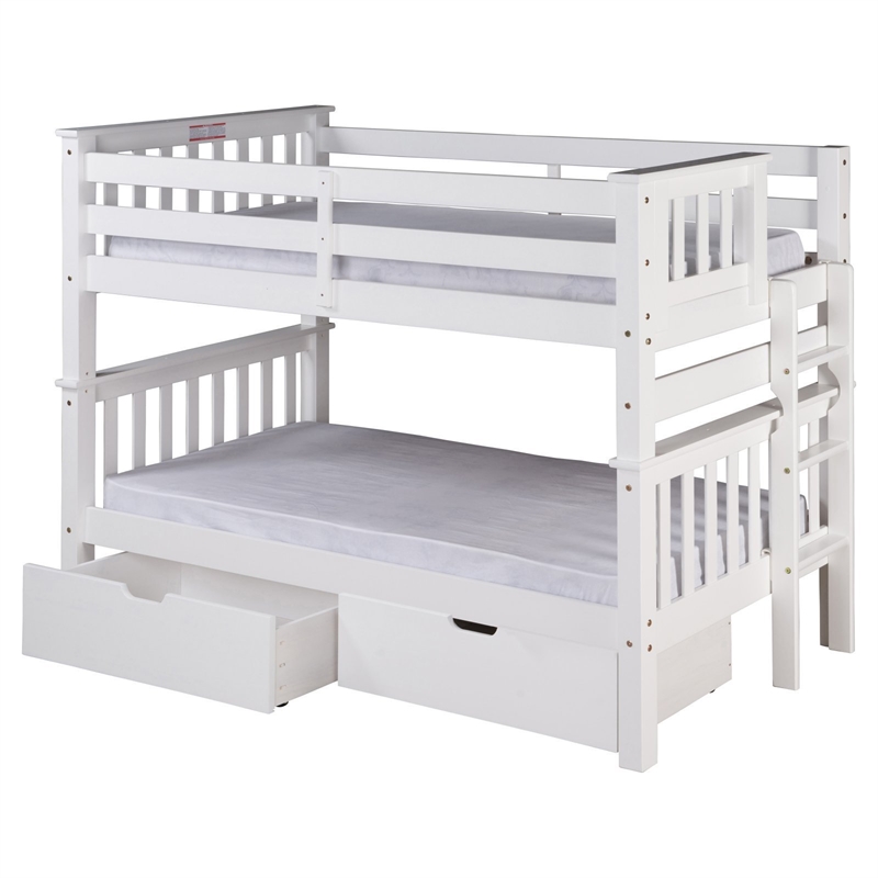 Santa Fe Mission Low Bunk Bed Twin over Twin with End Ladder in White