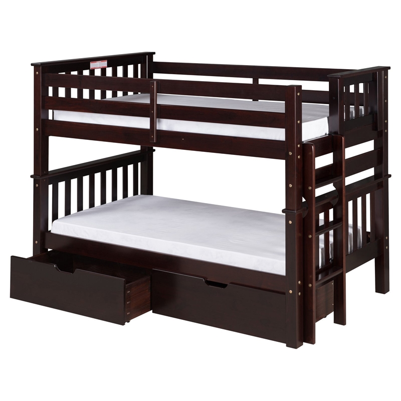 Santa Fe Mission Low Bunk Bed Twin over Twin with End Ladder in White