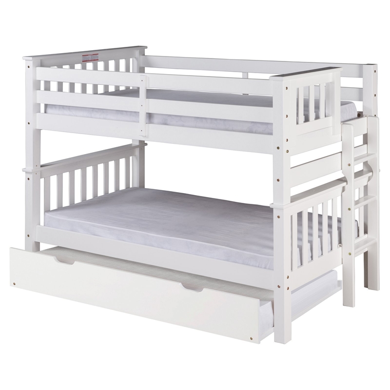 Santa Fe Mission Low Bunk Bed Twin over Twin with End Ladder in White