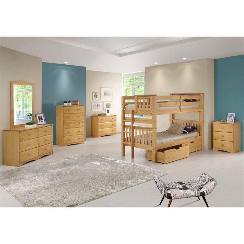 Santa Fe Mission Low Bunk Bed Twin over Twin with End Ladder in White