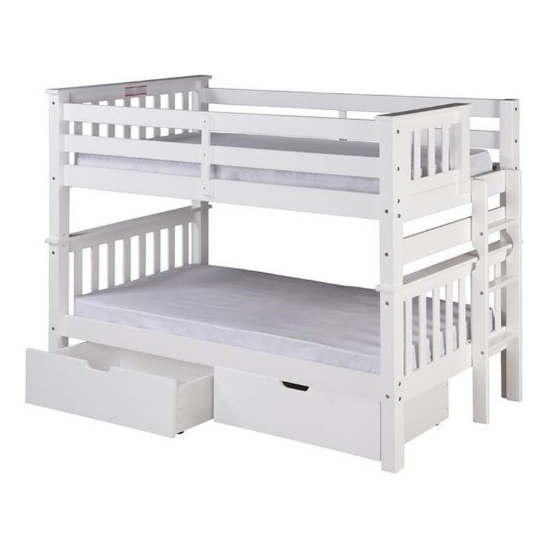 Santa Fe Mission Low Bunk Bed Twin over Twin with Under Bed Drawers - White
